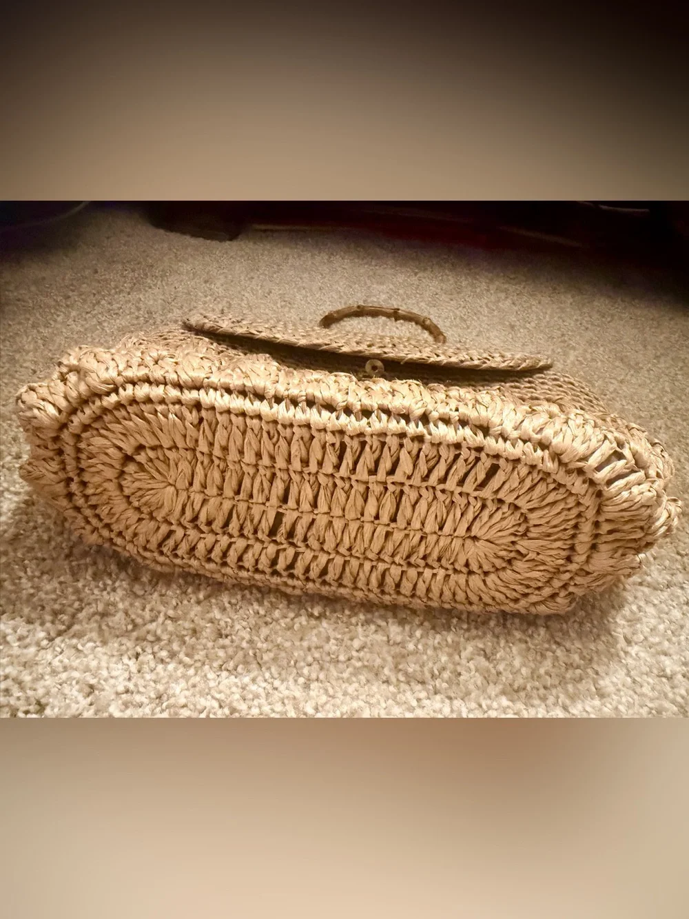 Rare Mid-Century Vintage Japanese Handwoven Straw Bag with Bamboo Handles